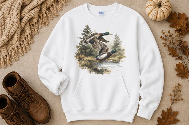VINTAGE RETRO MALLARD DUCK POCKET CREWNECK SWEATSHIRT