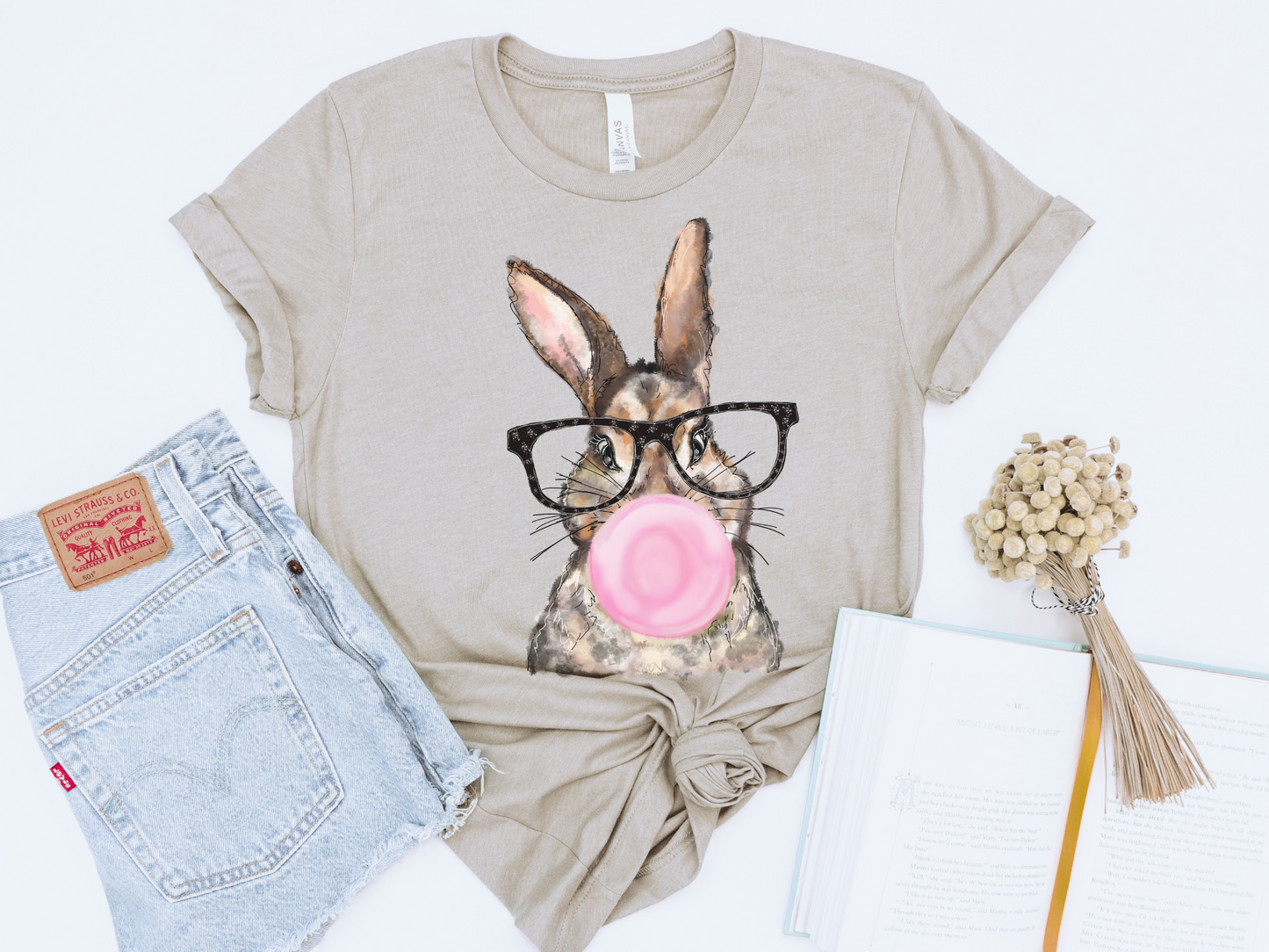 WATER COLOR EASTER BUNNY BUBBLEGUM GRAPHIC TEE