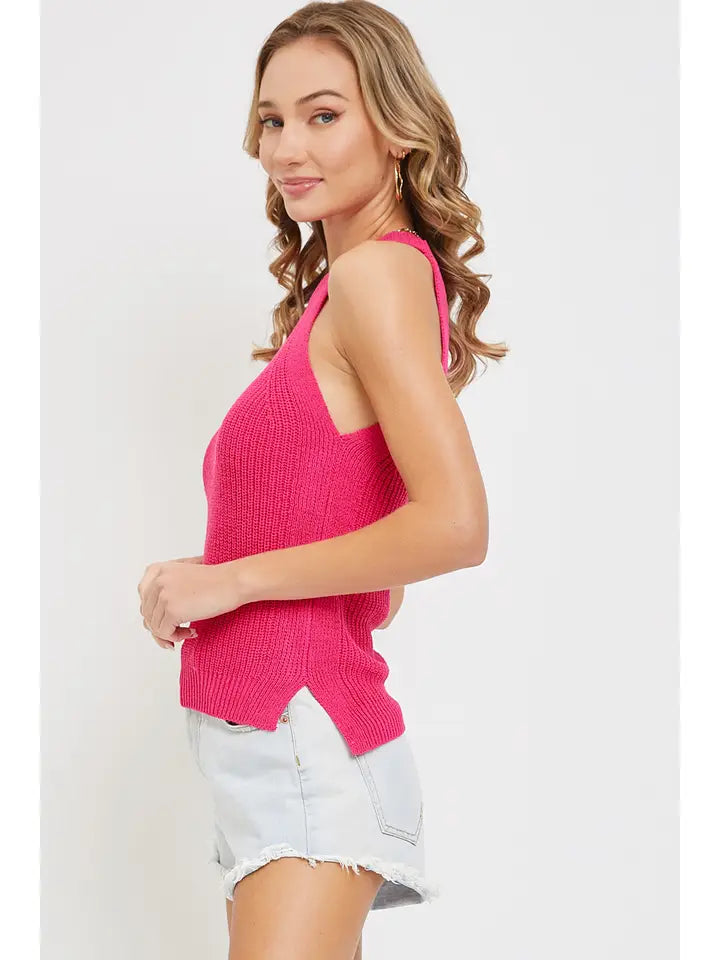 CASUAL SIDE SLIT RIBBED KNIT TANK TOP