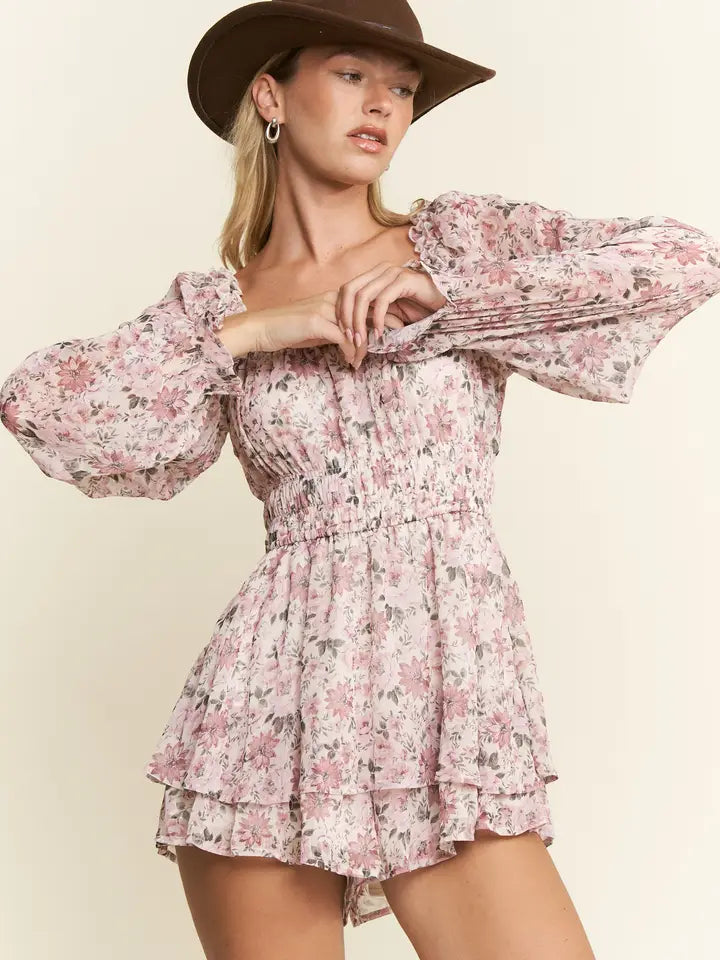 PINK FLORAL LONG SLEEVE ROMPER