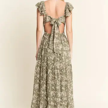 SAGE GREEN RUFFLE SLEEVE MAXI DRESS