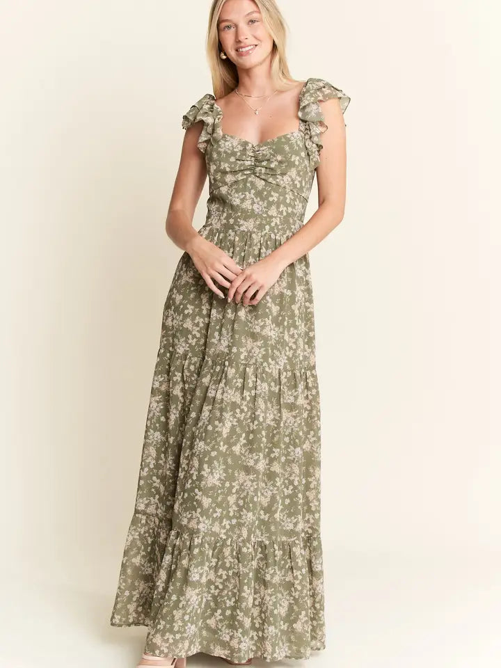 SAGE GREEN RUFFLE SLEEVE MAXI DRESS