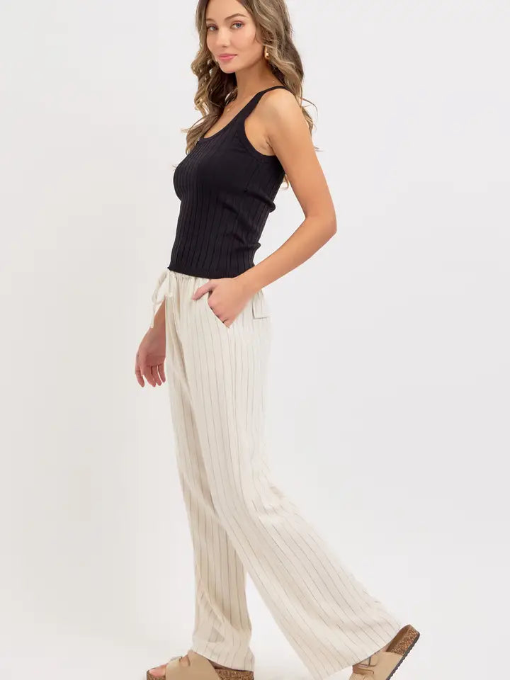 LINEN STRIPED PULL ON PANTS