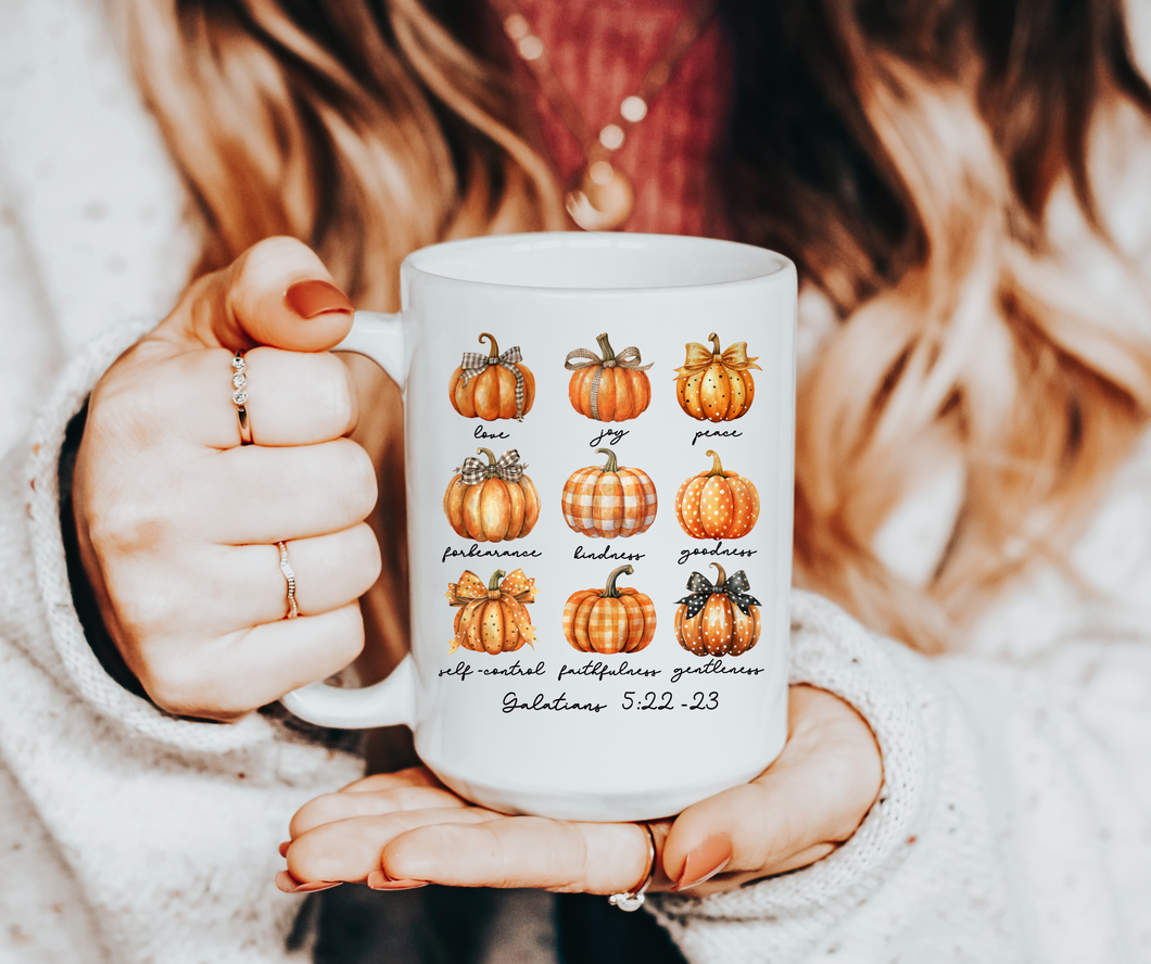 Galatians 5:22-23 pumpkin coffee mug