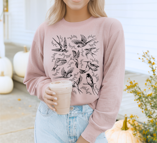 VINTAGE INSPIRED BIRD + FLOWERS CREWNECK SWEATSHIRT