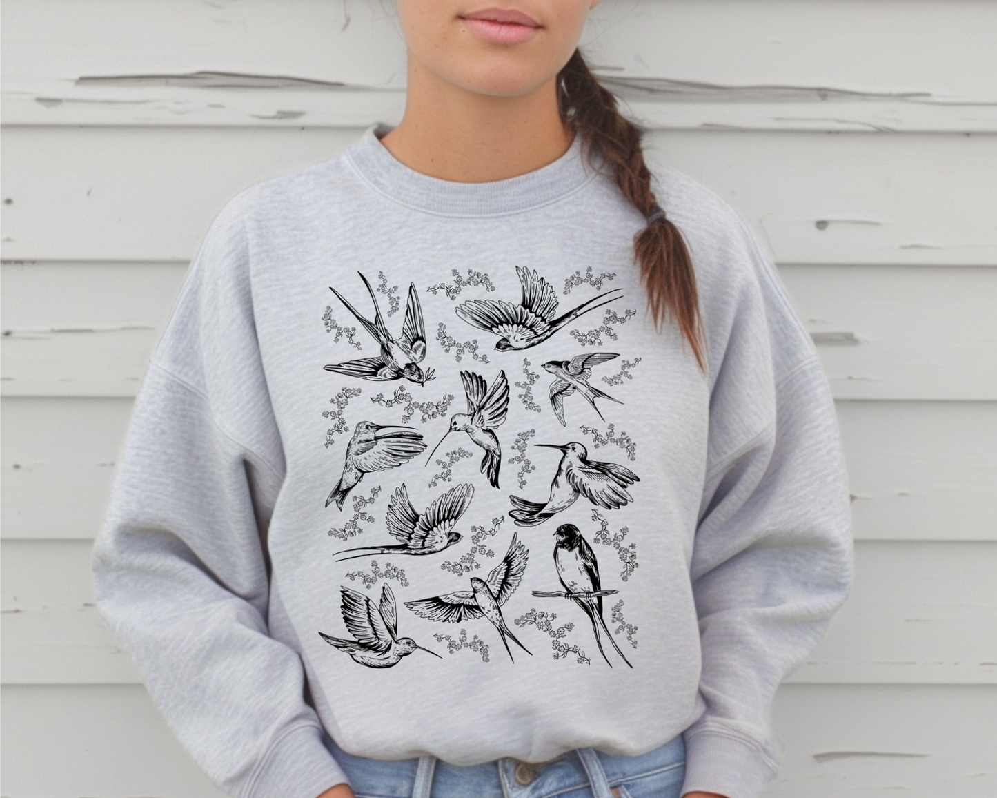 VINTAGE INSPIRED BIRD + FLOWERS CREWNECK SWEATSHIRT