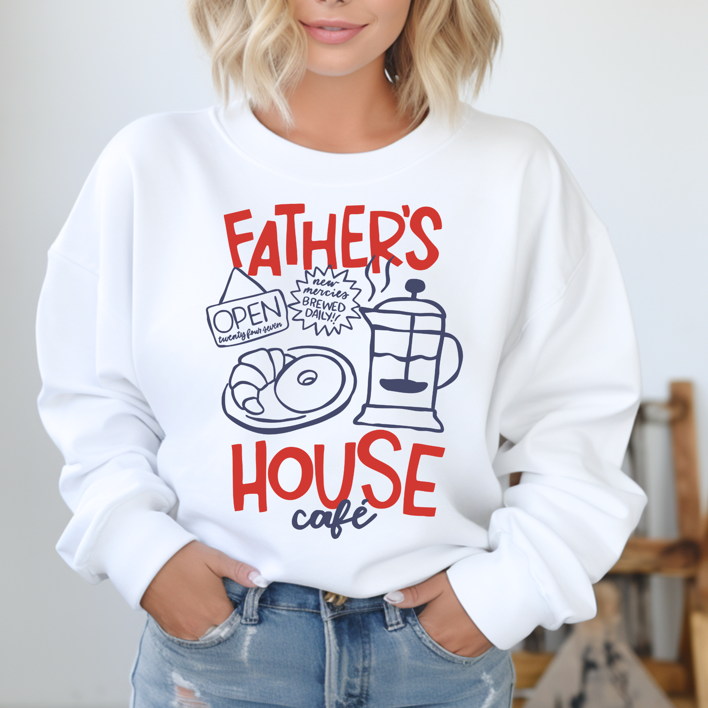 FATHER'S HOUSE CAFE RETRO CREWNECK SWEATSHIRT