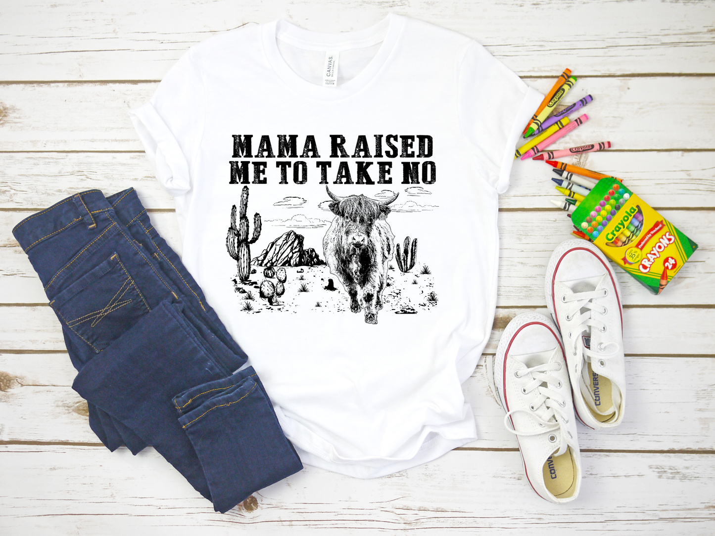 MAMA RAISED ME TO TAKE NO BULL YOUTH GRAPHIC TEE