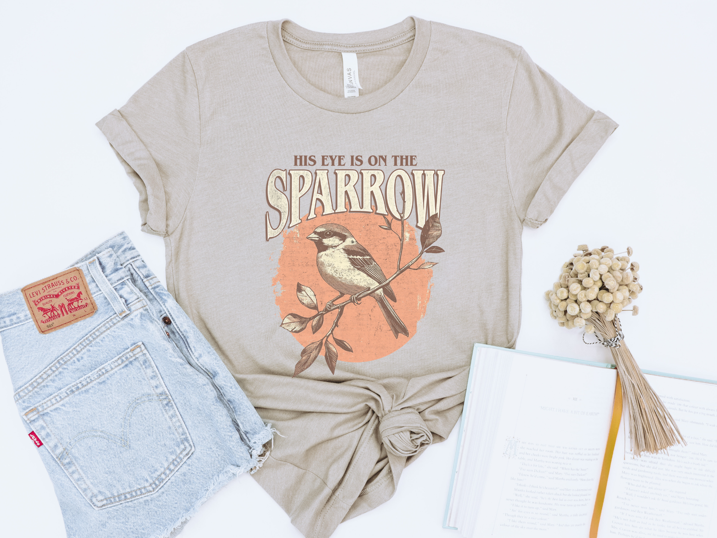 HIS EYE IS ON THE SPARROW ADULT GRAPHIC TEE