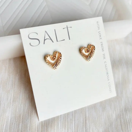 18K LACY HEART STUD DAINTY EARRINGS