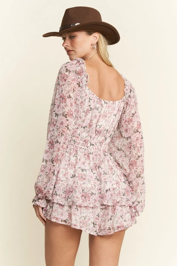 PINK FLORAL LONG SLEEVE ROMPER