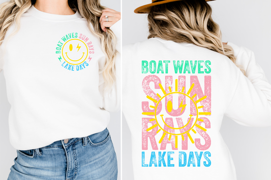 BOAT WAVES, SUN RAYS, LAKE DAYS CREW NECK SWEATSHIRT