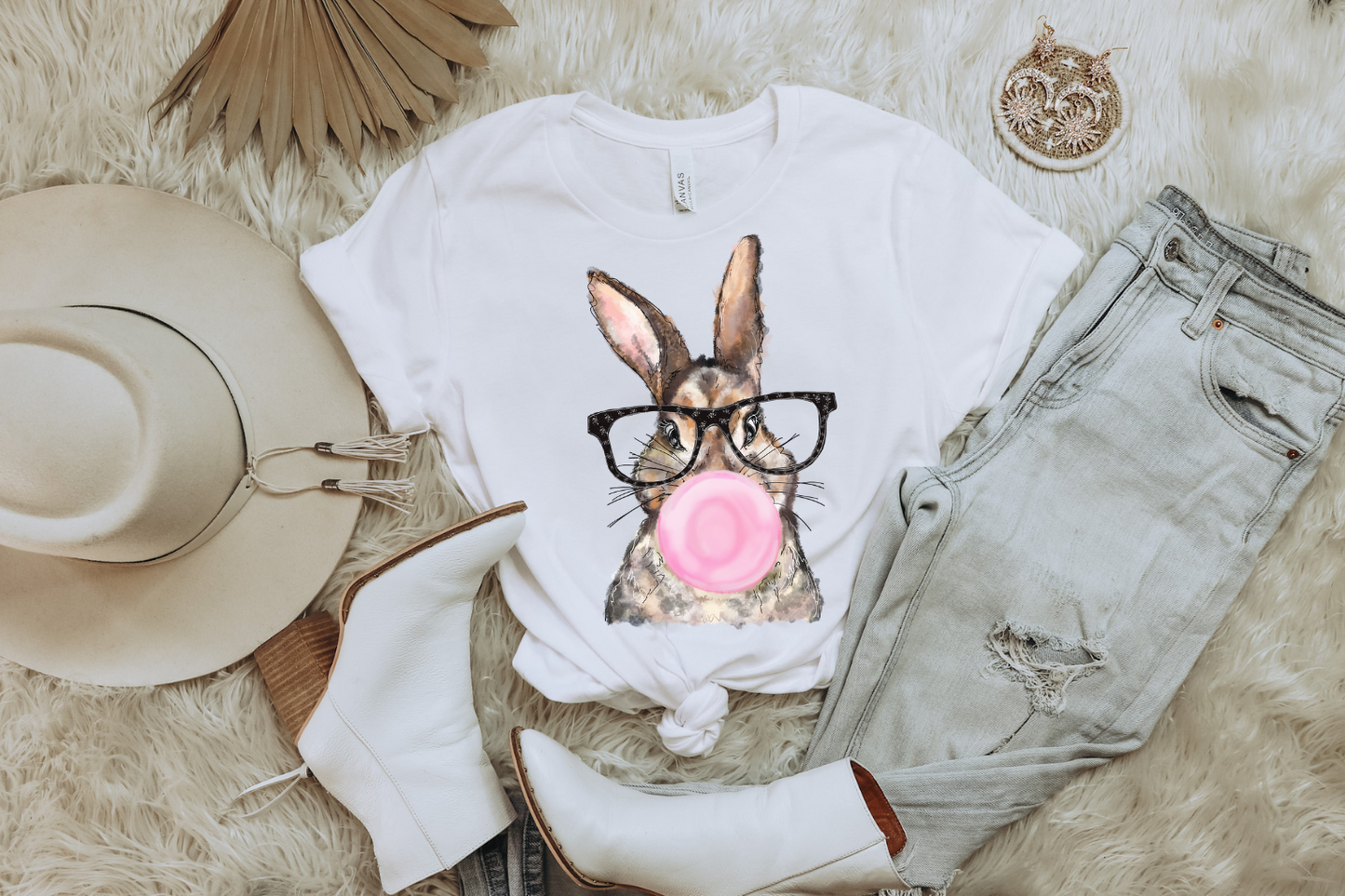 WATER COLOR EASTER BUNNY BUBBLEGUM GRAPHIC TEE