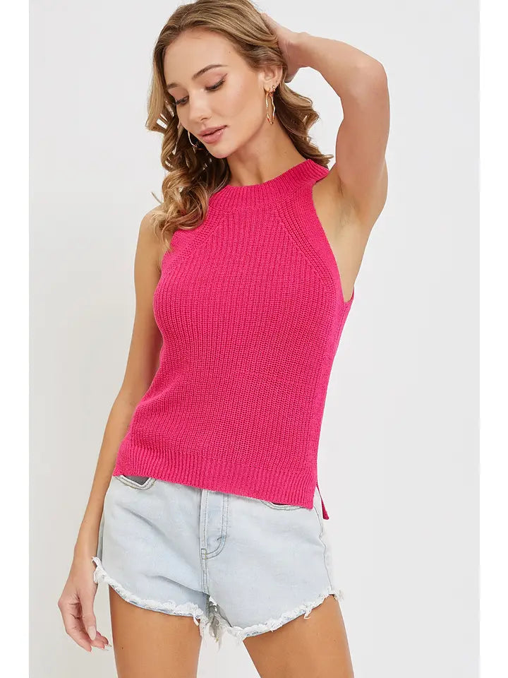 CASUAL SIDE SLIT RIBBED KNIT TANK TOP