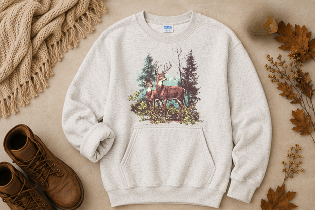 VINTAGE RETRO DEER POCKET CREWNECK SWEATSHIRT
