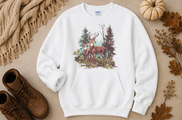 VINTAGE RETRO DEER POCKET CREWNECK SWEATSHIRT