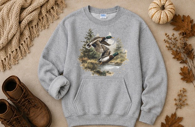 VINTAGE RETRO MALLARD DUCK POCKET CREWNECK SWEATSHIRT