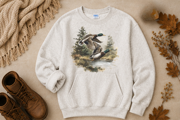 VINTAGE RETRO MALLARD DUCK POCKET CREWNECK SWEATSHIRT