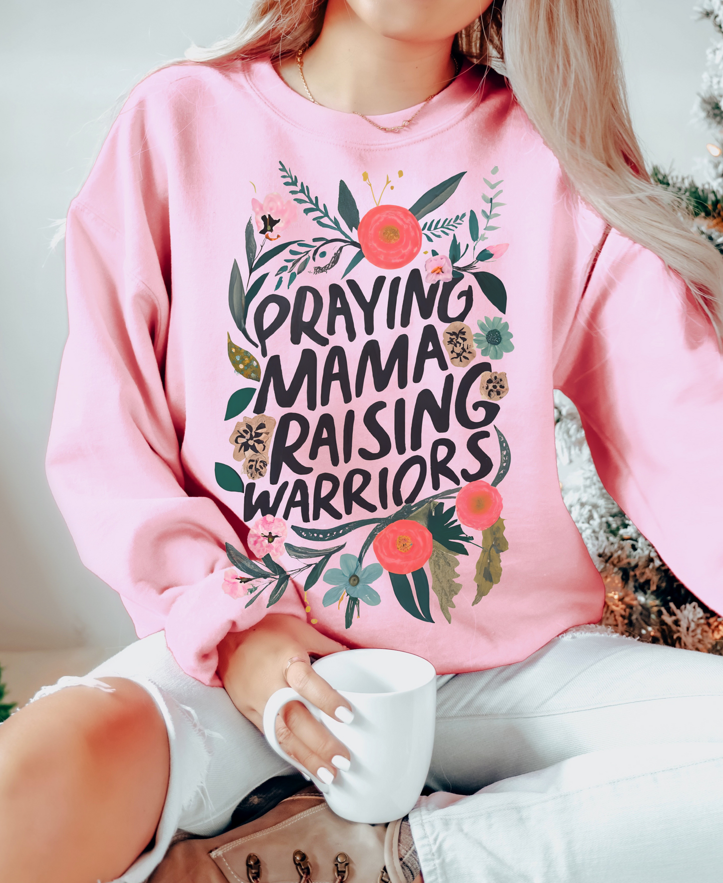 PRAYING MAMA RAISING WARRIORS CREWNECK SWEATSHIRT ADULT