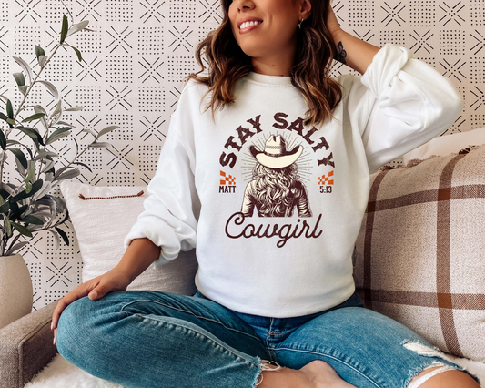 STAY SALTY COWGIRL MATTHEW 5:13 CREWNECK SWEATSHIRT